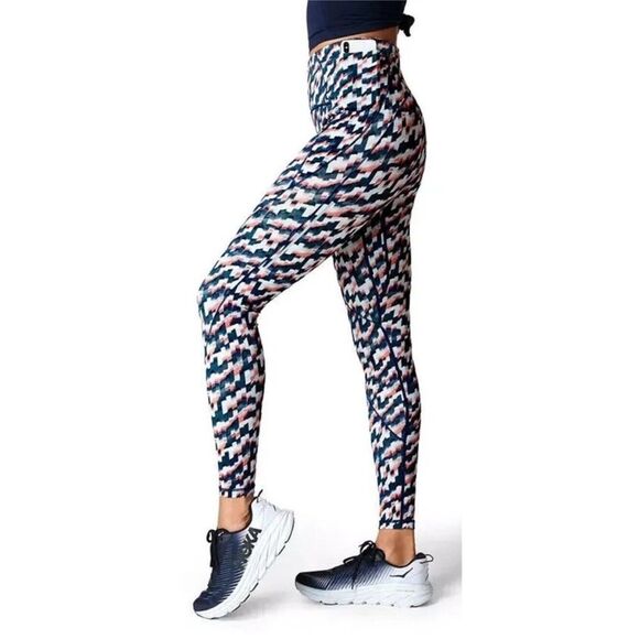 NWT Sweaty Betty 7/8 Rapid Run Leggings in Blue Spliced Mirage Print - Picture 2 of 8